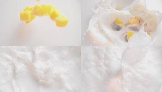 芒果落入牛奶慢镜头高清在线视频素材下载