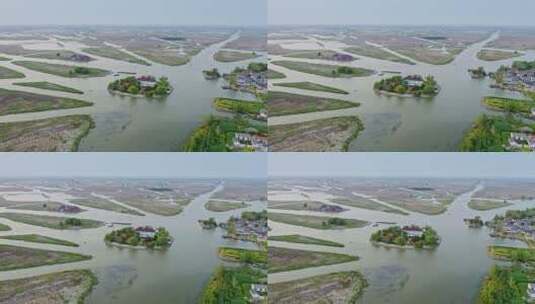 航拍江苏盐城九龙口名胜风景区湖景高清在线视频素材下载