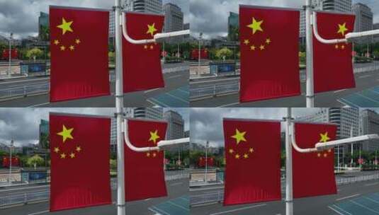 广西南宁路杆红旗高清在线视频素材下载
