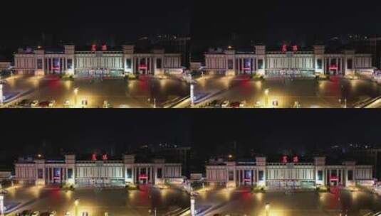 湖北襄阳火车站夜景航拍高清在线视频素材下载