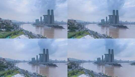 重庆市朝天门阴天多云环视城市景观的延时高清在线视频素材下载
