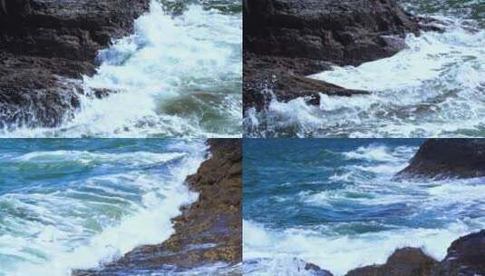 海浪拍打岩石 浪花高清在线视频素材下载