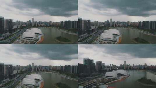 杭州_金沙湖公园附近航拍_阴天雷雨高清在线视频素材下载