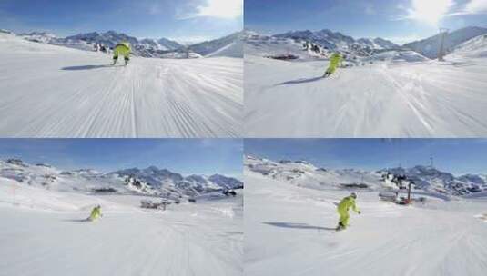 雪道上滑雪的人高清在线视频素材下载