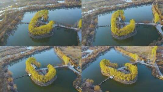 北京怀柔怀九河下游湿地秋季风光航拍视频高清在线视频素材下载