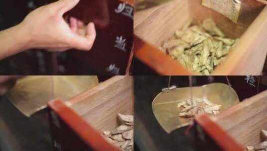 抓药的特写镜头 抓药 称重 拉开药的抽屉高清在线视频素材下载