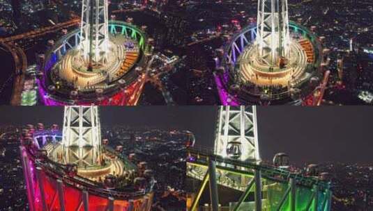 广州塔夜景CBD珠江新城航拍城市风光高清在线视频素材下载
