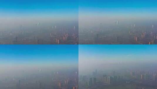 清晨雾霾下的长沙城区高清在线视频素材下载