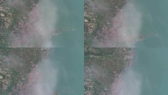 航拍崂山海边平流雾高清在线视频素材下载