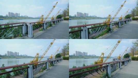 南宁邕江上尧码头起重机 工业主题公园高清在线视频素材下载