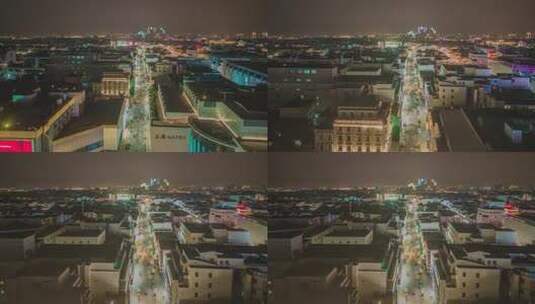 苏州古城观前街夜景人流航拍移动延时高清在线视频素材下载