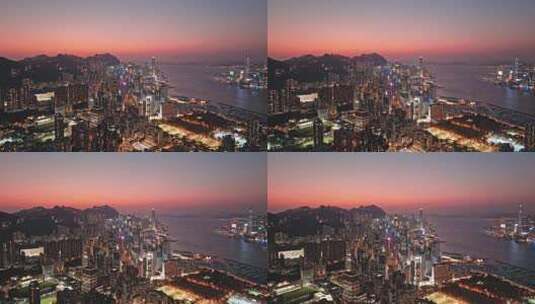 航拍香港维多利亚港日落景观高清在线视频素材下载