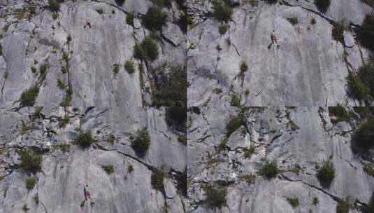 运动员在岩石表面自由攀登高清在线视频素材下载