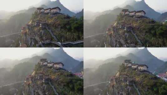 悬崖上的房屋人间仙境日出美景高清在线视频素材下载