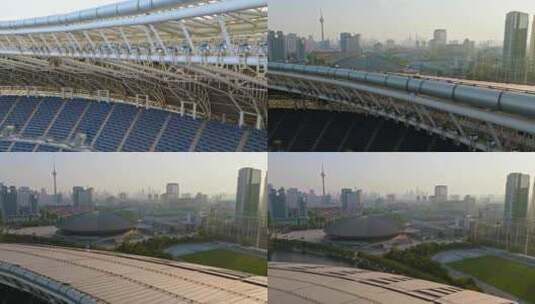 天津地标建筑奥林匹克中心航拍高清在线视频素材下载