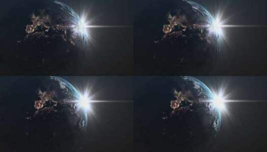 从太空看地球上美丽的日出，太阳从欧洲升起高清在线视频素材下载