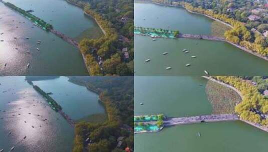 浙江杭州西湖景区断桥残雪风光航拍保俶塔风高清在线视频素材下载