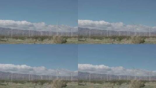 一个由风力涡轮机组成的大型风电场在沙漠微高清在线视频素材下载