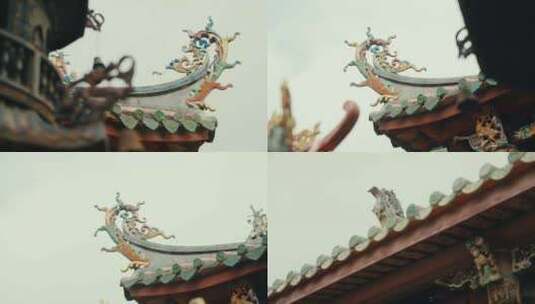 寺庙房檐上的龙形雕塑(剪瓷)高清在线视频素材下载