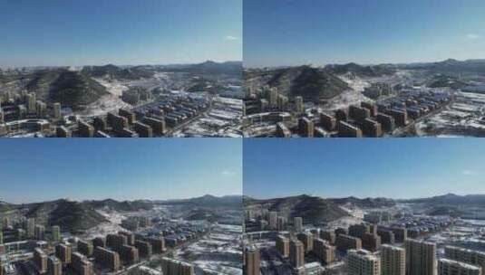 4K济南冬天住房山丘积雪雪景航拍视频高清在线视频素材下载