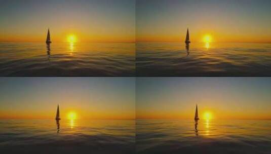 4K-黄昏海面上的帆船高清在线视频素材下载