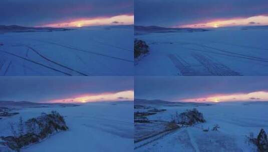 日落时结冰的贝加尔湖高清在线视频素材下载
