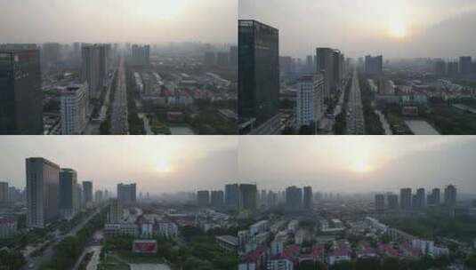 河北邯郸城市日落晚霞夕阳航拍高清在线视频素材下载