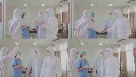 一群身着PPE套装的亚洲医生和护士在医院高清在线视频素材下载