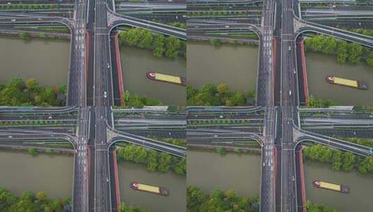 杭州拱墅区中河高架环城北路大运河航拍风光高清在线视频素材下载