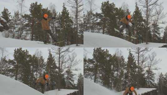 一个年轻人单板滑雪高清在线视频素材下载