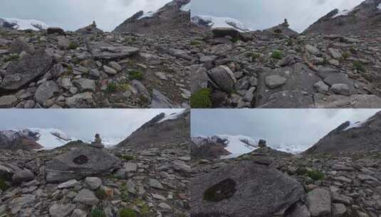 攀登中山峰的登山队徒步进山第一视角见雪山高清在线视频素材下载