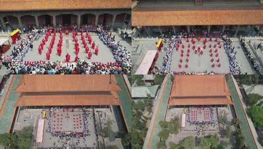 古建筑前传统仪式活动场景高清在线视频素材下载