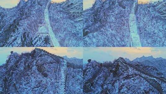 航拍雪后万里长城自然大气风光高清在线视频素材下载