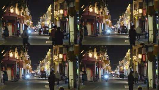 潮州人文牌坊街夜景骑楼街道老街商业街景点高清在线视频素材下载