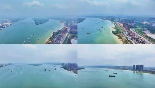 珠三角西江流域航运繁忙的景象高清在线视频素材下载