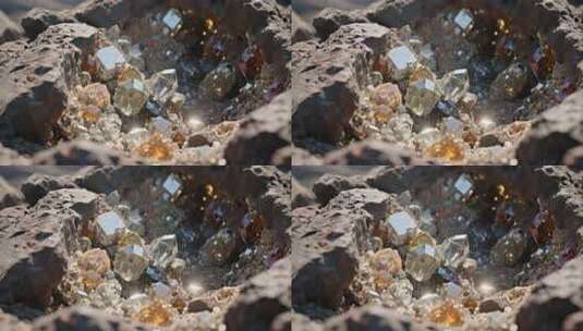 岩石中多彩水晶特写高清在线视频素材下载