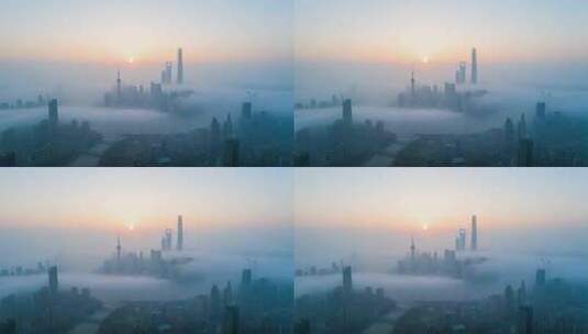 航拍上海陆家嘴日出延时上海平流雾上海日出高清在线视频素材下载
