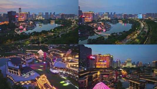 南宁民歌湖景区夜景航拍视频素材高清在线视频素材下载