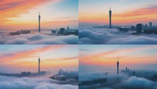 广州塔云海日出城市景观高清在线视频素材下载