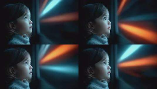 女孩专注眼神眺望未来世界高清在线视频素材下载