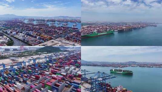 港口集装箱货轮俯拍画面高清在线视频素材下载