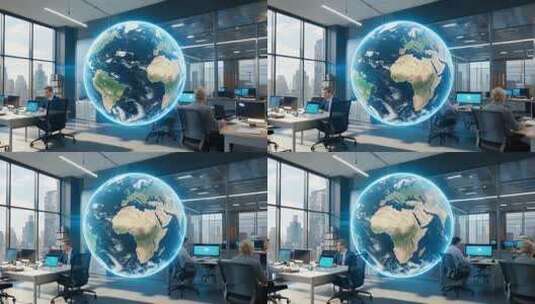 商务办公场景虚拟地球展示高清在线视频素材下载