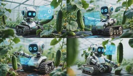 温室大棚内机器人检测黄瓜高清在线视频素材下载