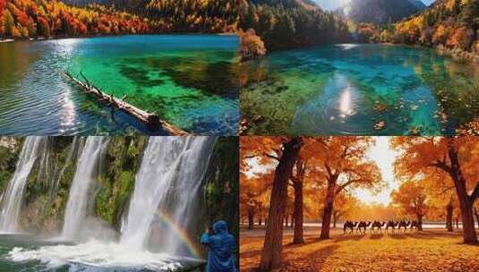 九寨沟秋季湖泊自然风光高清在线视频素材下载