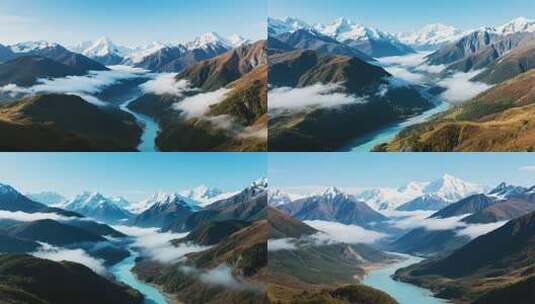 雪山河谷自然风光全景高清在线视频素材下载