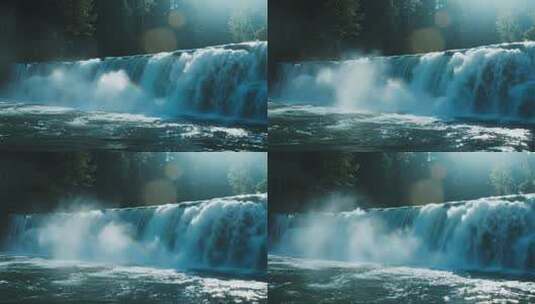 森林瀑布彩虹磅礴生命力自然风光视频高清在线视频素材下载