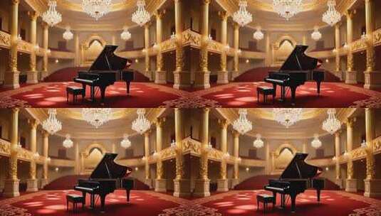 金色音乐厅钢琴演奏背景4K高清在线视频素材下载