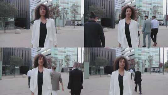 自信的非裔美国女商人在去办公室的路上拥挤高清在线视频素材下载