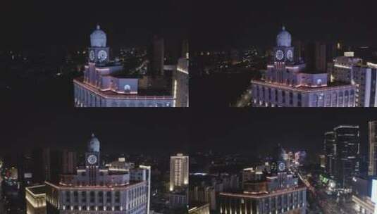郑州城市夜景航拍交通银行大厦建筑摄影高清在线视频素材下载