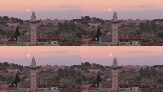 月亮升起时的老城延时景观高清在线视频素材下载